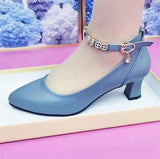 Women Fashion High Quality White Pointed Toe Buckle Strap Pu Leather Stiletto Ladies Casual Pink Comfort High Heel Shoes