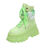 Green Punk Chunky Platform Motorcycle Boots Women Autumn Winter Gothic Shoes Woman Thick Bottom Lace Up Ankle Botas