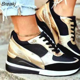 Autumn Winter New Color Matching Spring Low-top Daily Black Gold Breathable Round Toe Women Slope Heel Casual Female