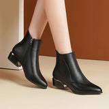 Ankle Boots Women High Heel Pointed Toe Short Boots Autumn/Winter Mature Style Black Side Zipper Thicks Heel Women