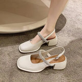 Sandals Mary Jane Shallow Mouth Comfort Shoes for Women Summer Heels Med Pointed Girls High Spring Retro Medium