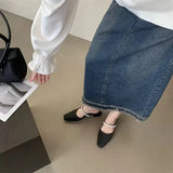Shoes Shallow Pointed Toe Mules For Women 2023 Thin Heels Slippers Soft Beige Heeled Sandals Slides Fashion New Comfort