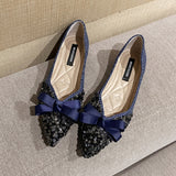 Women Pointed Toe Walking Shoes New All-match Bow-knot Ladies Loafers Casual Slip on Flat Walking Shoes Chaussure Femme Size