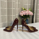 Claret 12cm High Heels Shoes Woman Pumps 10cm Tacones Pointed Toe Stilettos Sexy Wedding Party Shoes QKOU006