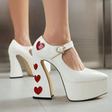 Pumps Round Toe Chunky Block Heel Ankle Strap With Heart 2023 Spring Brand New High Heels Mary Janes Women