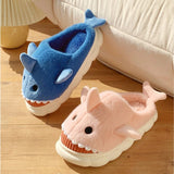 Kids Parents Shark Winter Cartoon Shark Home Slippers Couples Fashion Indoor Thick Bottom Plush Funny Cotton