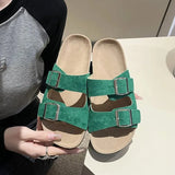 New Summer Women Slippers Fahsion Beach Cork Slippers Casual Double Buckle Non-slip Slides Women Slip On Flip Flop