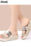 Women Shoes 2023 Slippers Wedge Female Sandals Ladies Bling PU Leather Outside Casual Shoes Summer Footwear Woman Slides