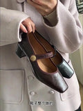 Maillard Square Head Mary Jane Shoes 2024 Early Spring New Thick Heel One-Word Buckle Single Boot Vintage Women's