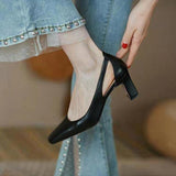 Summer Women Pumps Solid Thick High Heels Female Shoes Hollow Square Head Retro Slip on Heels Women Dress Tacones