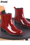 Women Rain Boots Waterproof Rubber Sole Low Heel Winter Shoe Female Middle Tube Fashion New Brand Design Ankle Boot