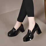 Fashion Women's Shoes Fashion Spring Autumn Women High Heels Round Toe Thick Heels Patent Leather Female Pumps Zapatos
