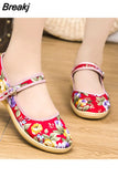 Women Flats Flower Slip On Cotton Fabric Linen Comfortable Old Peking Ballerina Flat Shoes Sapato Femi