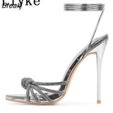 Elegant Party Sandals Female Rhinestones Narrow Band Open Toe Ankle Cross Lace Up High Heels Stiletto Wedding Shoes
