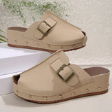 Breakj Women's Slippers 2025 New Summer Thick Bottom Fish Mouth Slippers Rivet Belt Buckle Decoration Slope Heel