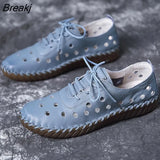 Sole Hollow Single Shoes Women's 2023 Vintage Leather Low Heels Casual Shoes Female Outdoor Lace Up Non Slip Loafers