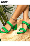 Heeled Women's Sandals 2023 New Fashion Brand Woven All-match Niche Slipper Sandals European Style Casual Comfort