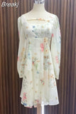 Elegant Floral Midi Dress Chiffon Long Sleeve Evening Party Dress Woman Beach Fairy One Piece Dress Korean 2023