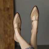 Women Pointed Toe Leather Shoes Retro Thick Heel Shoes for Women Elegant Shallow High Heels Slip-On Loafers Ladies Office