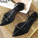 Rome Style Flat With Gladiator Beach Sandals Ladies Casual Pointed Toe Ankle Buckle Strap Summer Shoes Women Black