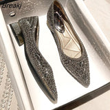 Rhinestone Ladies Shoes Sexy Red Sole Women's Autumn 2023 Full Drill Flat Shoes Large Size 43 Female Ballet Flat