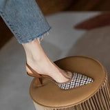 Retro 5cm High-heeled Women's Shoes Sandals Pointed Toe Lattice Side-space High-heeled Shoes New Fashion Single