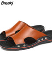 Men Slippers Genuine Leather Breathable Clogs Sandals Beach Classics Leather Slides Outdoor Flip Flops Plus Size Men
