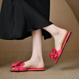 Breakj Summer New Leisure Flat Head Slippers Women Fashion Toe Red Half Slippers Beach