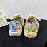 Women Canvas Shoes 2023 Rainbow Design Canvas Shoes Women Lace Up Casual Shoes Ladies Graffiti Flat Shoes Zapatos