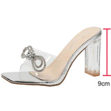 Crystal Bowknot High-Heeled Sandals Women 2023 Summer Silver Transparent Pvc Sandals Woman Slip On Party Shoes