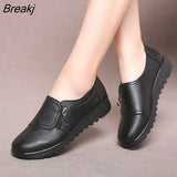 New Autumn Women's Shoes Fashion Casual Women Leather Flat Shoes Ladies Slip On Comfortable Black Work shoes
