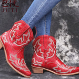 Botas Mujer Faux Leather Cowboy Ankle Boots for Women Wedge High Heel Boots Snake Print Western Cowgirl Boots