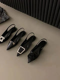 Flat-Bottomed Black Baotou Sandals Fairy Shoes 2023 New Spring And Summer Pointed Diamond Single