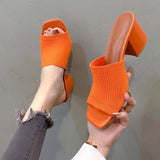 Breakj New Women's Shoes Fashion Word Drag Coarse And Knitted Wool High Heel Square Cool