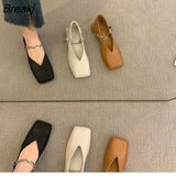 Deformed Heel Autumn Luxury Chain Square Head Shallow Flat Shoes Women's Lazy Loafer Casual Flat Square Heels Lolita