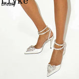 Summer Party Wedding Women Pumps Sandals Elegant Pink High Heels Stiletto Fashion Heart Shape Crystal Buckle Female