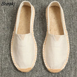 Men Fashion Flats Plimsolls Solid Canvas Shoes Casual Linen Loafers Lovers Shoes Male hemp Espadrille Fisherman Shoes