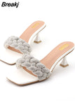 Slides Shoes Womens Slippers Outdoor Pantofle Heeled Mules Low Jelly 2023 High Thin Basic Rubber Crystal Sexy Rome