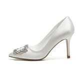 Style Pointed High Heel White Wedding Shoes Rhinestone Bridal Shoes Small Size Shoes 33-43 Sizes Dress Party