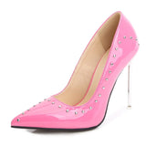 Women Pointed End 11CM High Heel Pumps Sexy Nightclub Stiletto Single Shoes Metal Heels Rivets Studded Fashion Stage