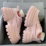 Solid Color Thick Bottom Women Shoes Lace-Up Casual Round Toe Women's Sneakers Outdoors Non-Slip Fashion Chaussure