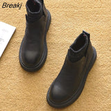 Boots Women Winter Women Chelsea Boots Soft Leather Woman Ankle Botas Plush Inside Warm Cotton Shoes