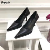 NEW Women's Shoes LEATHER Woman High Heels Pointed toe Women Pumps for Fashion Office Lady Slip on Sock Free White