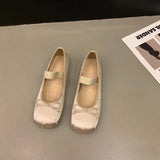 Square Toe Ballet Flats Woman Spring Summer Retro Satin Loafers Ladies Brand Design Teddy Flat Mary Jane Shoes in