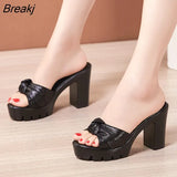 Summer Peep Toe Platform High Heels 10cm 13cm Slippers Black Gold Non-slip Women Wedding Shoes Designer Sandals