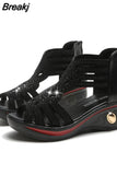 New Fashion Wedge Sandals Women Summer Shoes Elegant Ladies Rome Hollow Out Sandals Female Sandalias Black Wedge