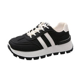 New Striped Large Women Thick Sole Board Shoes Front Lace Up Small White Shoes Low Top Casual Sports Sneakers
