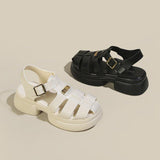 Roman Sandals Women's Summer Thick Soles And High Heels Hollowed-Out Black Leather Shoes Mary Jane Love Shoes Single