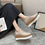 Women's Platform Wedge Heeled Shoes Casual Lace Up Outdoor Shoe Comfortable High Heel Sneakers Low Top Sneaker Thick