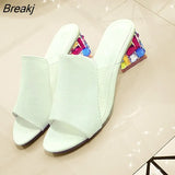 Slippers Womens Summer New Strange Style Sandals Rhinestone Candy Colors Matching Elegant High Heels Female